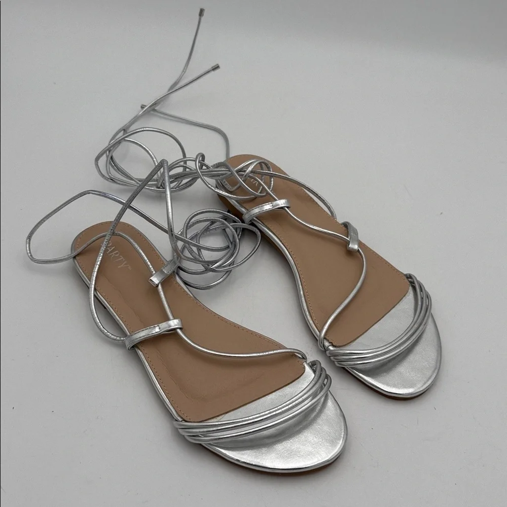 Women Silver Lace-Up Sandals 11 casual party Y2K vacation beach retro
